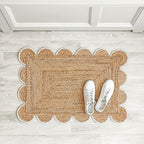 Scalloped Natural Jute Area Rug, Off White Trim, 2'x3'