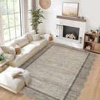 GarveeHome Scalloped Washable Rug 9x12 Area Rug for Living Room Modern Bedroom Rug Brown Large Area Rug Non Slip Throw Rugs Soft Low Pile Stain Resistant Carpet for Dorm Nursery Dining Room 9'x12'