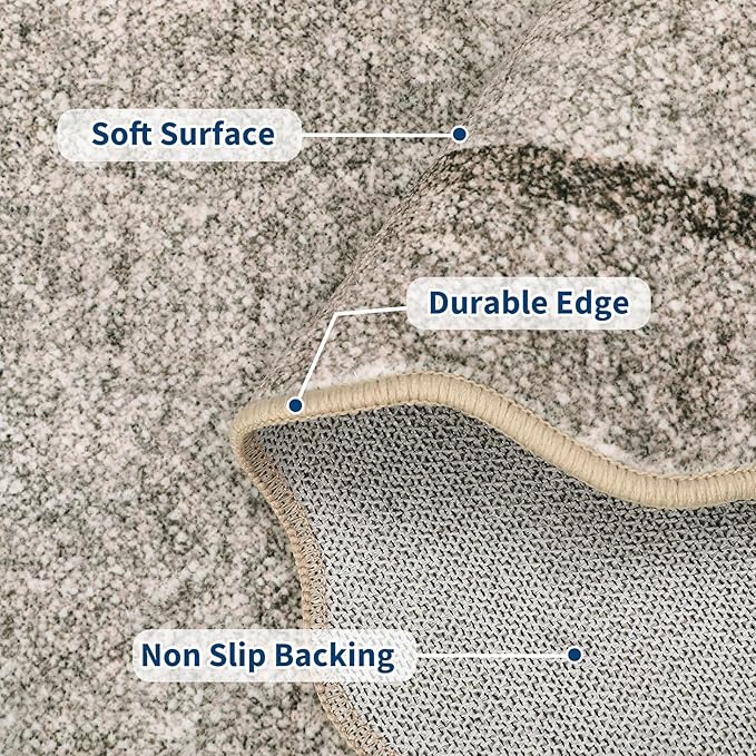 GarveeHome Scalloped Round Area Rugs, Washable Small Round Rug 3 ft Non-Slip, Soft Christmas Solid Ultra-Thin Circle Low Pile Stain Resistant Carpet for Bedroom Entryway Kitchen Bathroom, Brown