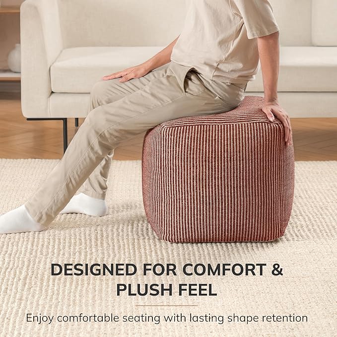 Anji Mountain Pouf Ottoman Foot Rest, Handmade Ottoman Pouf, Comfortable Foot Stool, Decorative Floor Seating for Living Room Decor, Bedroom & Home Décor Accent - Teak