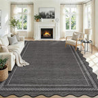 Garvee Scalloped Washable 8x10 Rugs for Living Room Non Slip Throw Rugs Large Bedroom Rug Modern Low Pile Non Shedding Stain Resistant Carpet for Dining Room Office Classroom, 8'x10' Dark Grey