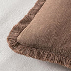 MIULEE Decorative Throw Pillow Covers Neutral Linen Fringe Throw Pillows Euro Shams Set of 2 Dark Coffee Boho Farmhouse Cushion Covers for Couch Sofa Bed Living Room Spring Home Decor 24x24 Inch