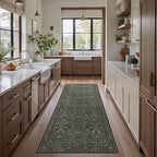 GENIMO Washable Floral Runner Rug 2’6”x7’, Non-Slip Long Hallway Carpet for Entryway, Kitchen, Indoor Floor Use, Vintage Boho Soft Thin Rug Décor, Dark Green