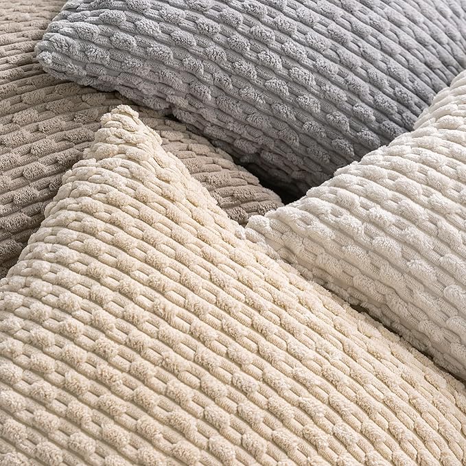 Set of 4 Neutral Decorative Throw Pillow Covers 20x20 Inch Corduroy Pillow Covers for Bed Couch Sofa Living Room Soft Square Cushion Cases