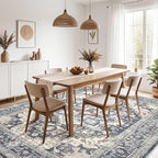 Washable Rug 9x12 Area Rugs: Boho Vintage Distressed Oriental Medallion Neutral Thin Large Rug Carpet for Living Room Bedroom Dining Room Home Office Decor - Blue
