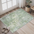 2x3 Abstract Washable Rugs for Kitchen, Floor, Entryway, Powder Room Small Area Rug Non-Slip Vintage Low Pile Throw Door Mat Green Ivory