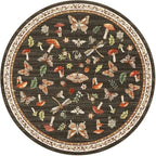 Mushroom Insect 7ft Round Rug Washable Non-Slip Soft Ultra-Thin Large Boho Circle Carpet for Entryway Kitchen Bedroom Nursery Dining Room Brown