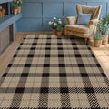 Jute Rug 6x9 for Living Room, Washable Black and Brown Rug for Dining Room, Indoor Outdoor Geometric Non Slip Vintage Farmhouse Carpet, Classic Beige Plaid Décor