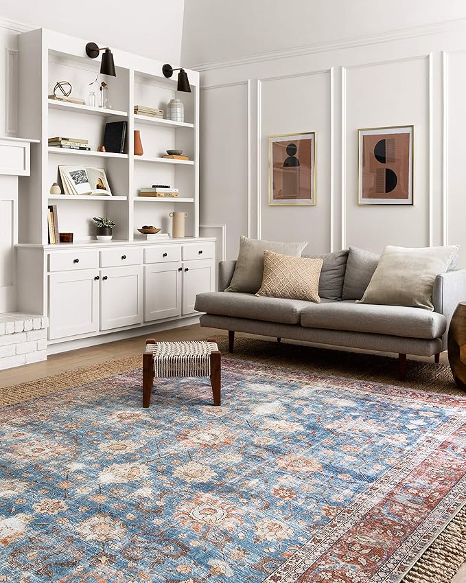 Loloi Loren Collection LQ-01 Blue/Brick 3'-6" x 5'-6" Accent Rug