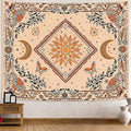 Accnicc Boho Sun and Moon Tapestry Hippie Mandala Floral Wall Tapestry for Bedroom Aesthetic Vintage Butterfly Plant Beige Small Tapestries Wall Hanging for Dorm Living Room Decor 60 x 44 Inch