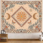 Accnicc Boho Sun and Moon Tapestry Hippie Mandala Floral Wall Tapestry for Bedroom Aesthetic Vintage Butterfly Plant Beige Small Tapestries Wall Hanging for Dorm Living Room Decor 60 x 44 Inch