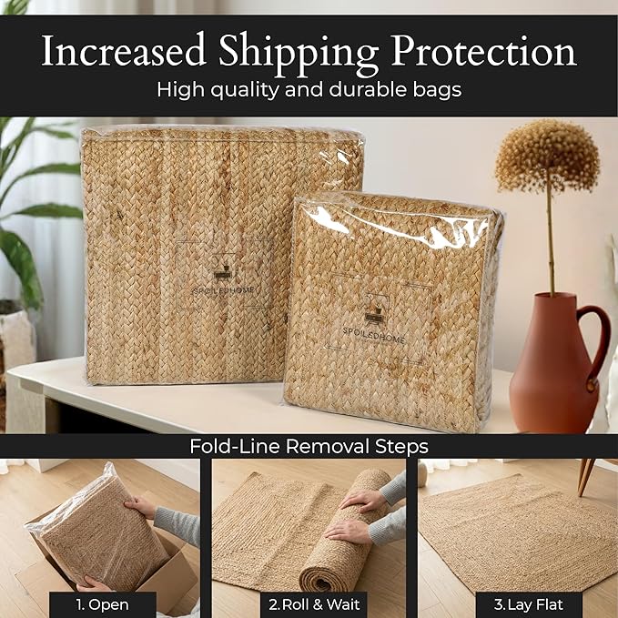 Jute Rug 2x6 Natural Runner Rug with Non-Slip Backing, Low-Profile Farmhouse Hallway Runner, Kithen Rug or Entryway Mat, Eco-Friendly 2x6 Runner for Boho Decor