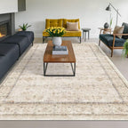 Ivory 5x8 Area Rug for Bedroom, Home Office, Washable Non Slip Dinning Rugs for Under Table, Soft Low Pile Neutral Farmhouse Boho Living Room Décor