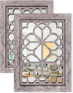 Set of 2 13x17 Inch Rectangular Shatterproof Decorative Wall Mirrors, Boho Farmhouse Rustic Vintage Grey Accent Mirrors for Living Room, Bedroom, Entryway & Home Wall Decor（Brown）