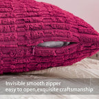 Pack of 2 Corduroy Decorative Throw Pillow Covers 16x16 Inch Soft Striped Pillow Covers Modern Farmhouse Home Decor for Sofa Living Room Couch Bed（Rose Red）