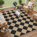 3x5 Checkered Easy Jute Outdoor Patio Rug Washable Area Rugs for Living Room Entryway Diamond Indoor Outdoor Mat Farmhouse Neutral Non Slip Black Door Carpet for Backyard Bedroom