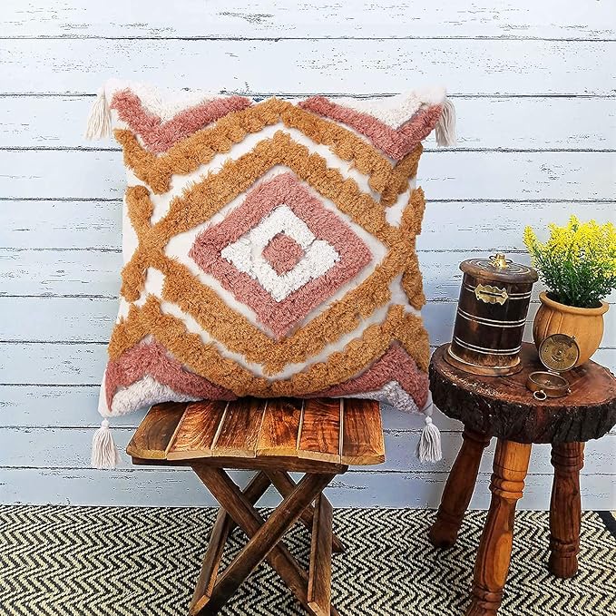 Merrycolor Boho Throw Pillow Covers 18x18 with Tassels, Decorative Pillow Covers Woven Tufted Bohemian Pillow Covers for Couch Sofa Bedroom Living Room (Orange)