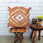 Merrycolor Boho Throw Pillow Covers 18x18 with Tassels, Decorative Pillow Covers Woven Tufted Bohemian Pillow Covers for Couch Sofa Bedroom Living Room (Orange)
