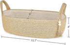 Mkono Small Storage Basket for Toilet Tank Top Boho Bathroom Decor Woven Rope Toilet Paper Tray Organizer for Shelf Bedroom Living Room, Jute, 1 Pack, 15.7" L x 6" W