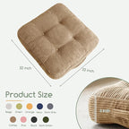 HIGOGOGO 6" Extra Thick Floor Pillow Cushion for Adults, Meditation Cushion Pillow, Large Square Floor Sitting, Tufted Corduroy Cover, for Tatami Living Room or Yoga, 22x22 Inch, 2Pack, Coffee