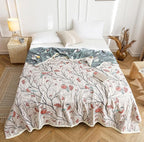 Scientific Sleep Bird Magpie on Hawthorn Tree 100% Cotton Muslin Blanket Throw Cover for Bed Couch Sofa Cozy Soft Reversible Bedding Blanket Bedspread Coverlet Twin 60 in x 80 in