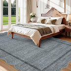 GarveeHome Scalloped Area Rug 4x6 Washable Rug Modern Floor Cover Soft Low Pile Entryway Rug Indoor Distressed Foldable Non Slip Stain Resistant Carpet for Bedroom Living Room Bathroom, 4 ft x6 ft