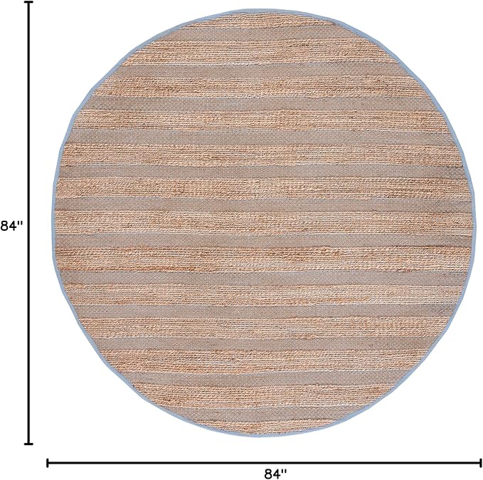 SAFAVIEH Natural Fiber Collection Area Rug - 7' Round, Light Blue & Natural, Handmade Boho Farmhouse Rustic Jute & Cotton Jute, Ideal for High Traffic Areas in Living Room, Bedroom (NFB654M)