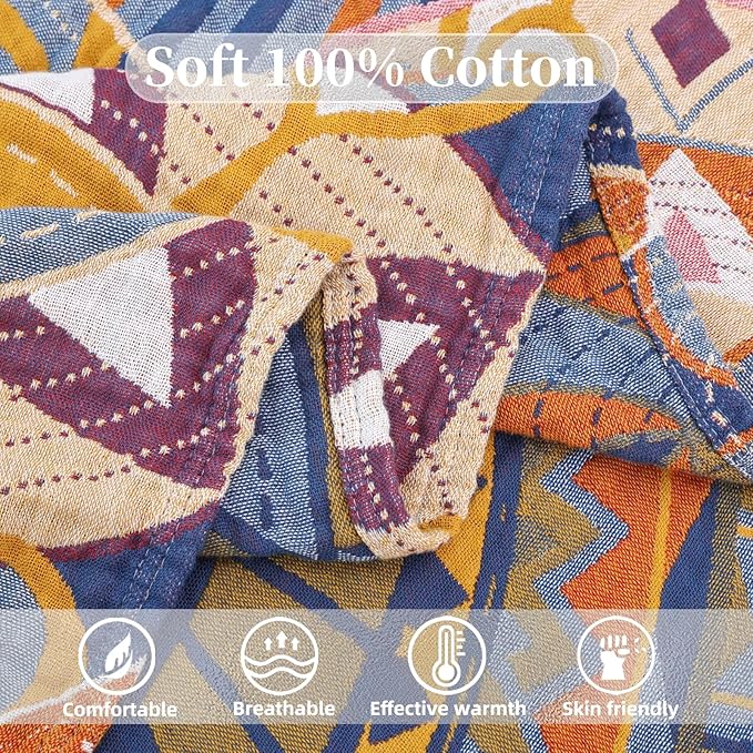 Boho Throw Blanket for Bed, 100% Pure Cotton Ultra Soft Rustic Quilt, Farmhouse Decor Bed Blankets, All Season Rustic Throw for Sofa Couch Chair(80"x 90")