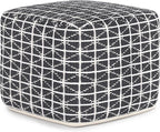 SIMPLIHOME Noreen Square Pouf - 18 inch Wide Upholstered Handwoven Cotton Ottoman in Slate Grey and White, Boho Footstool or Extra Seating for Living Room with Polystyrene Filling, Assembled
