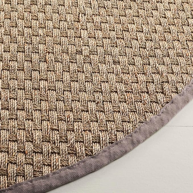 Safavieh Area Rug 6x8 - Natural Fiber Collection - Natural & Grey, Seagrass, Basketweave Pattern with Border (NF114P)