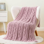 Battilo Pink Throw Blanket for Couch, Cable Knit Blanket, Soft Chenille Throw Blanket, Cozy Warm Blankets for Girls Daughter Women Gifts for Mom, 51"x67", Blush