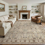 Bavni Washable Rugs 8x10-Machine Washable Rug Lightweight Low Pile, Vintage Floral Rug Non-Shedding Distressed Throw Carpet for Living Room Bedroom Office, Dark Espresso