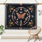 Moon Phase Butterfly Boho Woven Throw Blanket for Couch Bed Lounge Chair Hippie Room Decor Bedspread Boho Vintage Throws Blankets Outdoor Blanket Aesthetic Wall Hanging Celestial Bedroom Decor 51”x59”