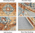 6x9 Area Rugs for Nursery Room, Easy-to-Care Washable Rug with Non-Slip Backing, Ultra-Thin Soft Rugs for Bedroom, Living Room, Floral Vintage Area Rug (Navy/Orange, 6'x9')