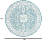 Rugs.com Outdoor Aztec Collection Rug – 10 Ft Round Aqua Flatweave Rug Perfect for Kitchens, Dining Rooms