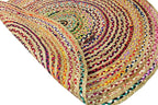COTTON CRAFT Jute Cotton Chindi Braid Rag Rug - Boho Farmhouse Rustic - Handwoven Reversible Natural Jute and Recycled Cotton Throw Area Rug Carpet - Home Décor - 3 Feet Round Multi Color
