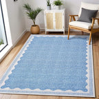 GarveeHome 5x7 Rug for Living Room, Scalloped 5 X 7 Area Rugs Washable Non-Slip Solid Blue Modern Minimalism Low-Pile Carpet for Bedroom Dining Nursery Mat with Rubber Back