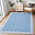 GarveeHome Scalloped 3x5 Area Rug Washable Non-Slip Low-Pile Indoor Rugs for Entryway Solid Blue Modern Minimalism Carpet for Bedroom Living Room Kitchen Bathroom Door Mat