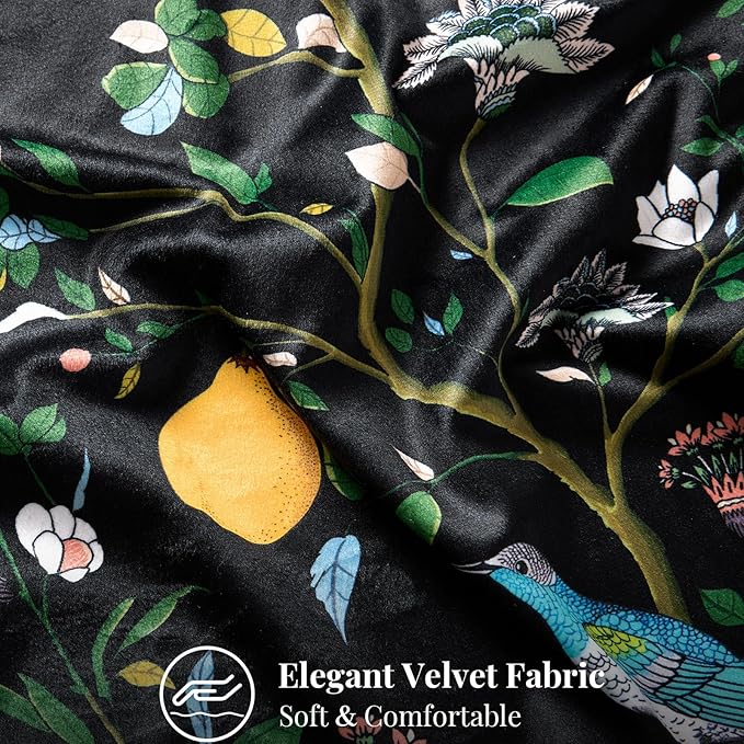 MUSSEL Black Floral Pillow Covers 12x20 Set of 2, Velvet Wild Flower Plant Throw Pillows Case, Square Farmhouse Decor Cushion Covers for Home Sofa Bed Couch