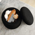 Boucle Ottoman with Storage Black, Small Round Footrest Stool with Removable Lid, Upholstered Sherpa Vanity Chair for Bedroom Entryway