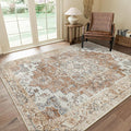 GENIMO 8x10 Area Rugs for Living Room, Machine Washable Non Slip Rugs, Low Pile Lightweight Vintage Print Rug for Bedroom, Dining Room, Home Office, Warm Orange