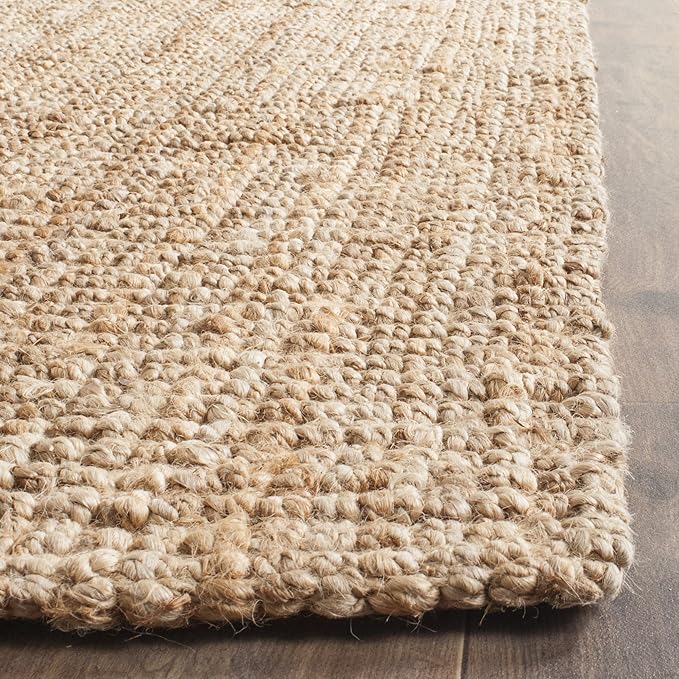 SAFAVIEH Area Rug 9' Square - Natural Fiber Collection - Natural Brown, Handmade Jute, Farmhouse Style, Chunky Textured Thick Pile (NF447A)
