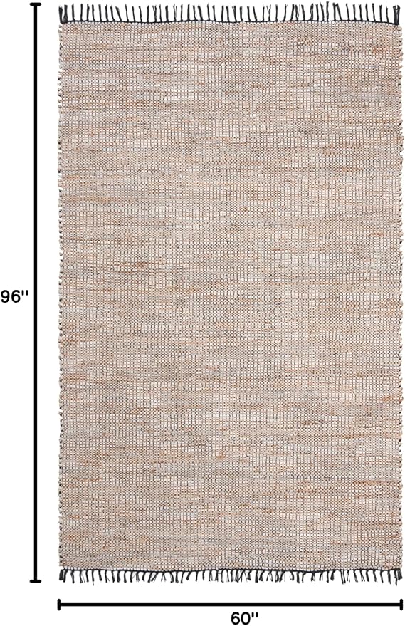 SAFAVIEH Vintage Leather Collection Area Rug - 5' x 8', Silver, Handmade Boho Fringe Leather & Jute, Ideal for High Traffic Areas in Living Room, Bedroom (VTL203G)