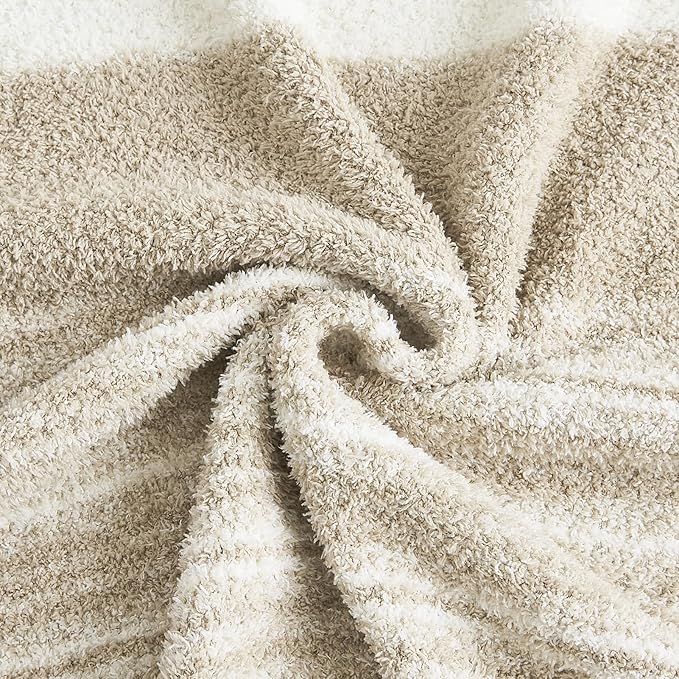 WRENGONGE Khaki Throw Blanket, 60x80 Soft Cozy Striped Throw Blankets for Couch, Sofa, Bed, Travel, Lightweight Fluffy Warm Plush Decorative Blankets for Women, Men Gift