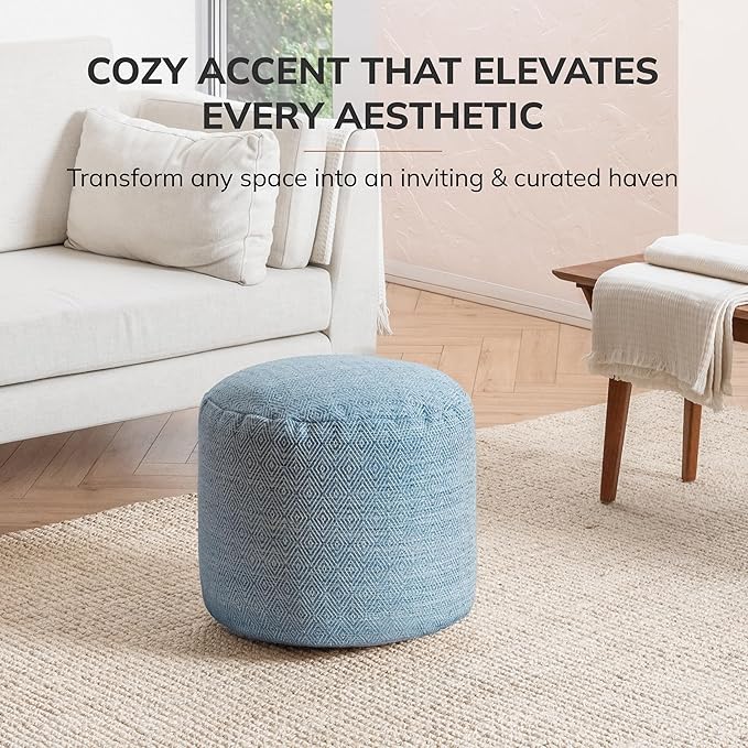 Anji Mountain Pouf Ottoman Foot Rest, Handmade Ottoman Pouf, Comfortable Foot Stool, Decorative Floor Seating for Living Room Decor, Bedroom & Home Décor Accent - Blue