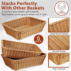 Eccliy 6 Pack Wicker Bread Baskets 15.8 Inch Woven Serving Basket for Gifts, Poly Wicker Storage Rectangle Rattan Display Trays for Bread Food Vegetables Fruit Snacks Tabletop Restaurant Home
