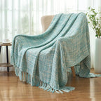 Multi-Color Turquoise Cable Woven Throw Blanket for Couch,60"X80" Boho Style Textured Blankets for Home Decor,Super Soft Warm Cozy Chunky Blanket with Decorative Tassels for Bed