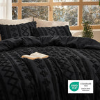 Bedsure Tufted Boho Comforter Set King Size - Black Boho Bed Set, GentleSoft™ 3 Pieces Farmhouse Shabby Chic Embroidery Bedding, Gifts for Woman, Soft Jacquard King Comforter for All Seasons