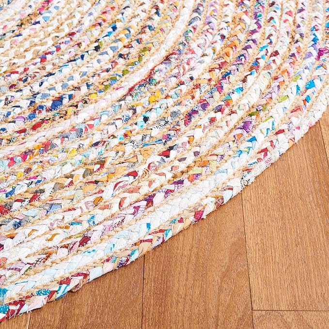 SAFAVIEH Area Rug 10' Round - Cape Cod Collection - Large - Beige & Multi, Handmade Jute & Cotton, Woven Braided Design (CAP202B)