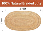 MDS Pack of 1 Handwoven Braided Jute Area Rug 3x5 feet Oval - 100% Natural Burlap Reversible Accent Rugs for Home Decor, Living Room, Doormat, Kitchen, Entryway Rug, Rustic, Farmhouse (3'x5')